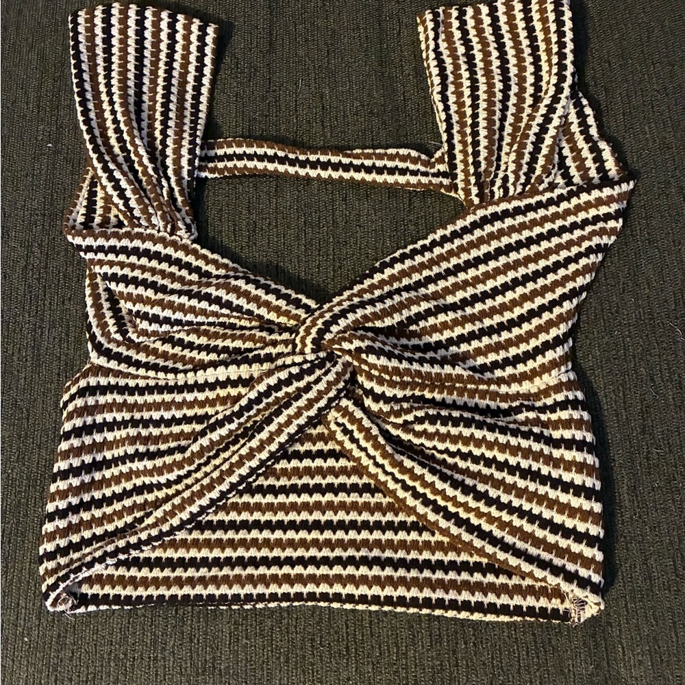 SHEIN Brown and White Striped Crop Top